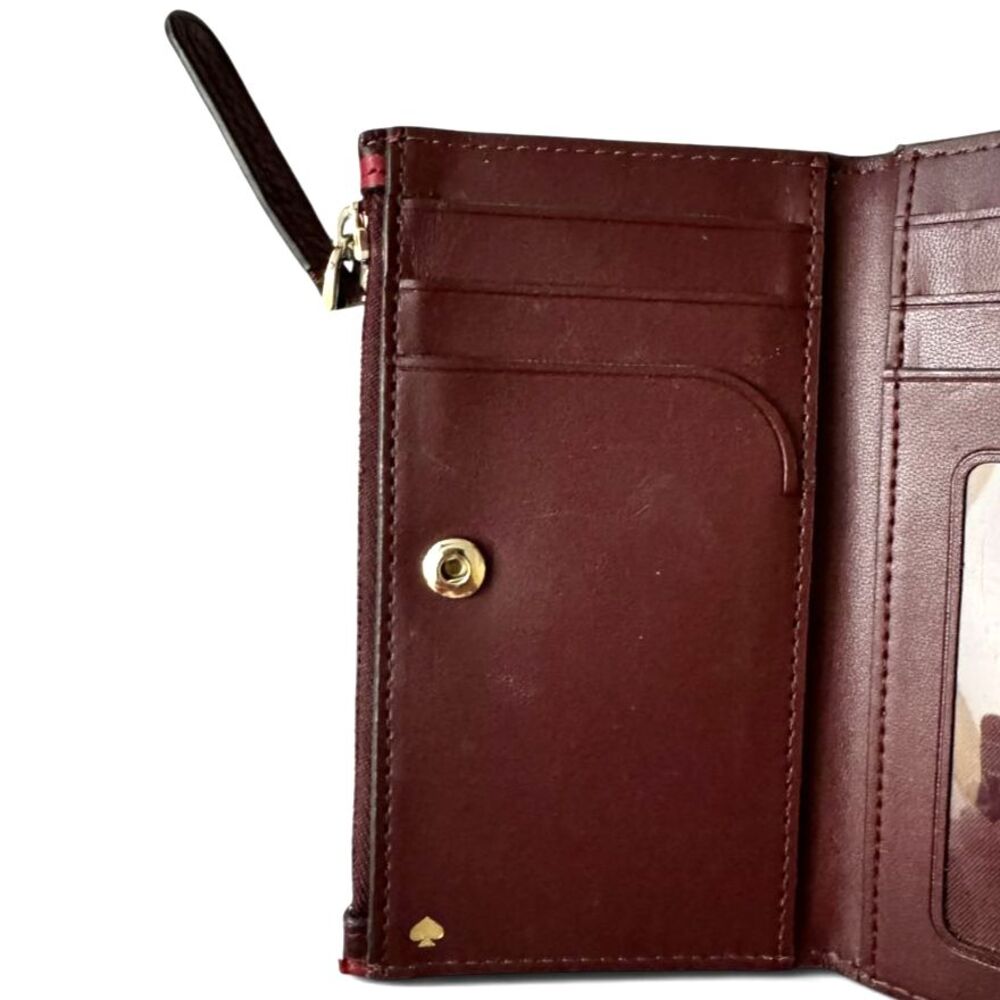 Kate Spade Jackson Forest Floral Small Bifold Wallet Burgundy Pink Cream - Picture 5 of 7